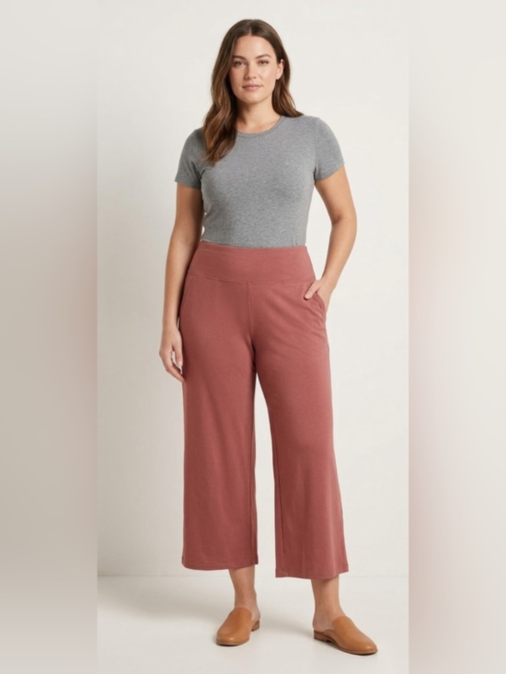 Jockey Wide Leg Crop track Pants Large High Rise Lounge Yoga